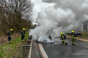 PKW-Brand auf der B469 bei Stockstadt am Main